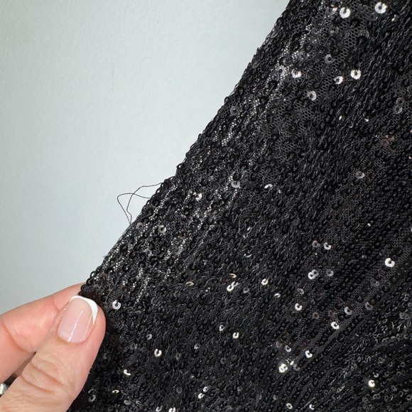 Betsey Johnson Black Sequin V Neck Long Sleeve Midi Dress Small - Picture 6 of 8